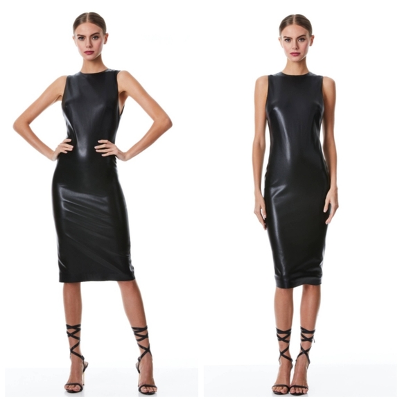 ALICE + OLIVIA DELORA VEGAN LEATHER SLEEVELESS MIDI DRESS SIZE 2 - Picture 5 of 16